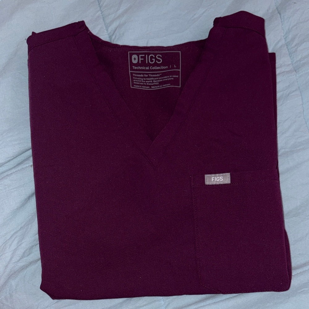 Figs Deep Purple/Burgendy V-Neck Scrub Top